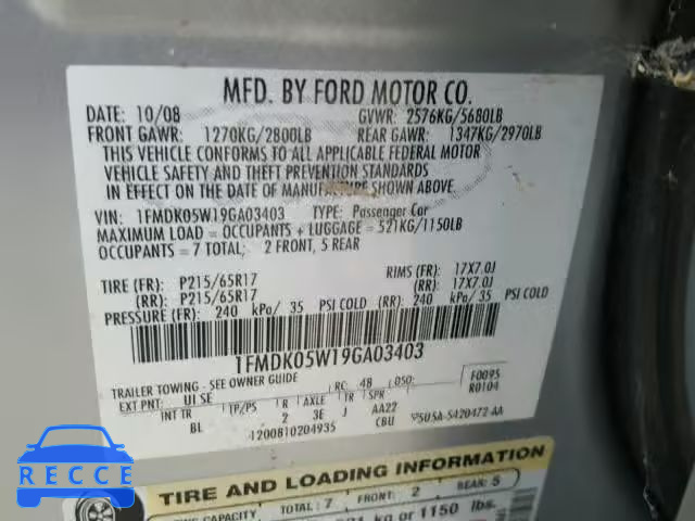 2009 FORD TAURUS X 1FMDK05W19GA03403 image 9