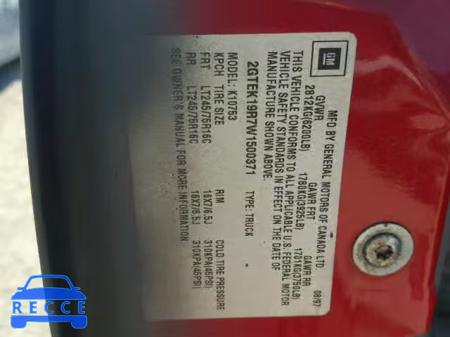 1998 GMC SIERRA 2GTEK19R7W1500371 image 9