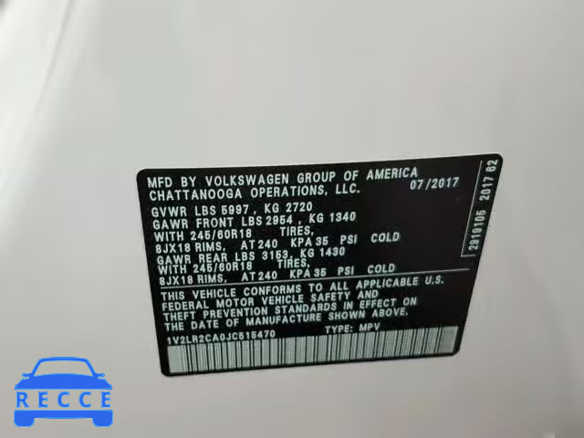 2018 VOLKSWAGEN ATLAS 1V2LR2CA0JC515470 image 9