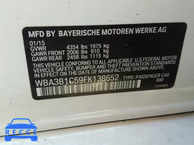 2015 BMW 320 WBA3B1C59FK138652 Bild 9