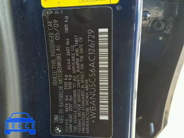 2010 BMW 528 WBANU5C56AC126729 зображення 9