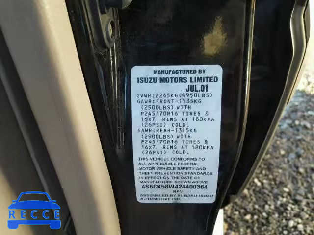 2002 HONDA PASSPORT 4S6CK58W424400364 image 9