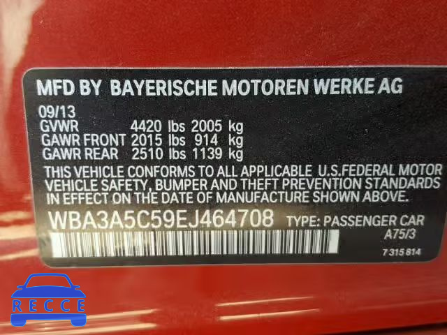2014 BMW 328 WBA3A5C59EJ464708 зображення 9