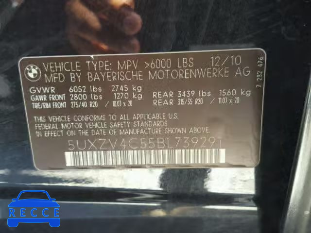 2011 BMW X5 5UXZV4C55BL739291 зображення 9
