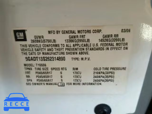 2006 BUICK RAINIER 5GADT13S262314890 image 9