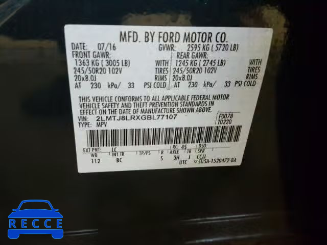 2016 LINCOLN MKX 2LMTJ8LRXGBL77107 Bild 9