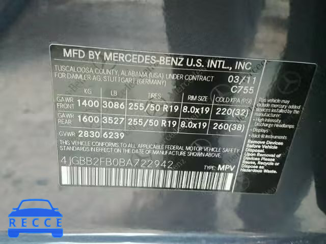 2011 MERCEDES-BENZ ML 4JGBB2FB0BA722942 image 9