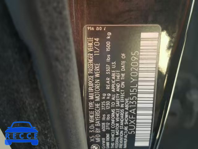 2005 BMW X5 5UXFA13515LY02095 image 9