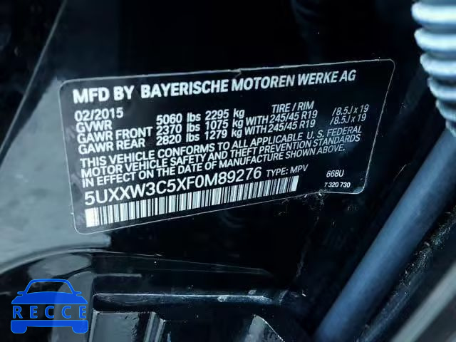 2015 BMW X4 5UXXW3C5XF0M89276 зображення 9