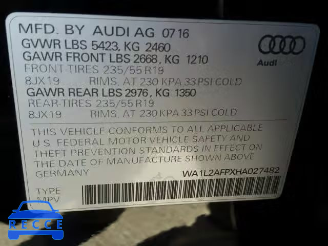 2017 AUDI Q5 WA1L2AFPXHA027482 image 9