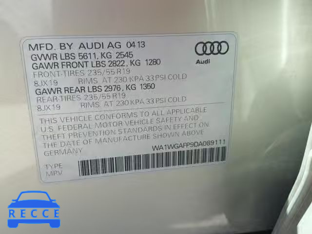 2013 AUDI Q5 WA1WGAFP9DA089111 зображення 9