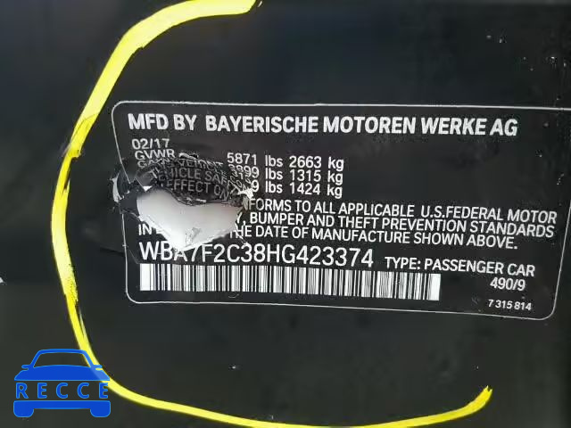 2017 BMW 750 XI WBA7F2C38HG423374 image 9