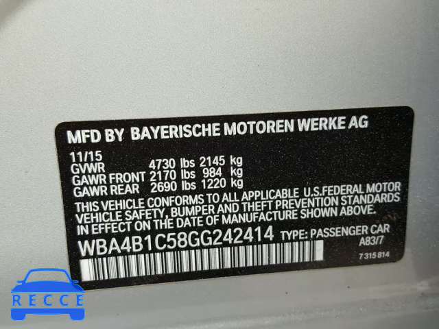 2016 BMW 435 I WBA4B1C58GG242414 зображення 9