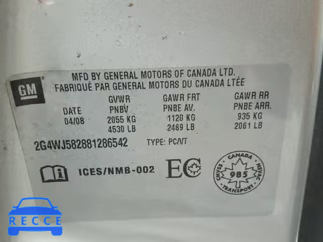 2008 BUICK ALLURE CXL 2G4WJ582881286542 зображення 9