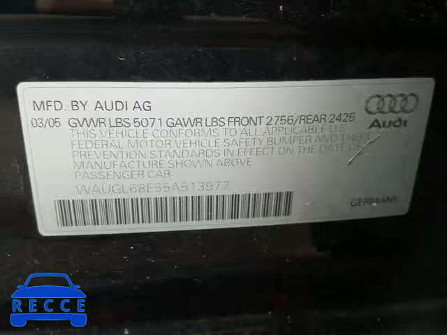 2005 AUDI NEW S4 QUA WAUGL68E55A513977 зображення 9