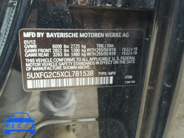 2012 BMW X6 XDRIVE3 5UXFG2C5XCL781538 image 9