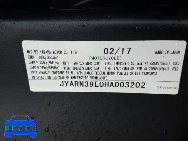 2017 YAMAHA YZFR1 JYARN39E0HA003202 image 9