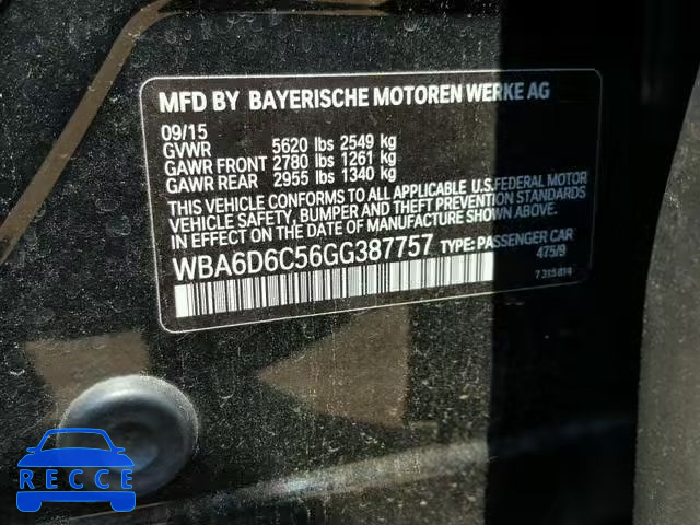 2016 BMW 650 XI WBA6D6C56GG387757 зображення 9