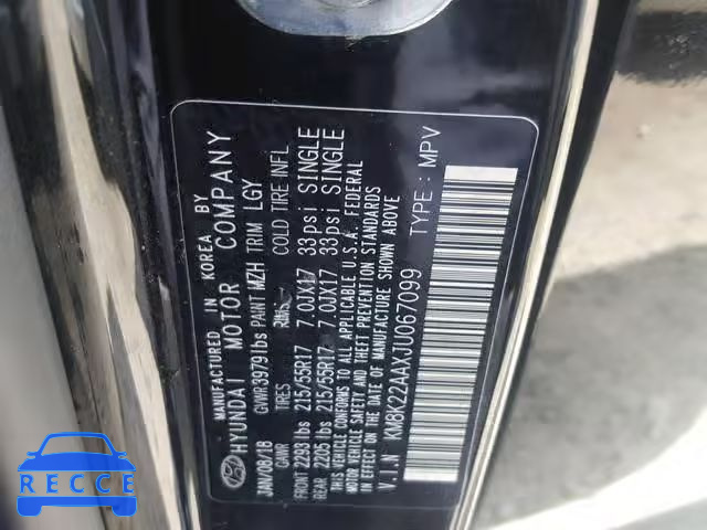 2018 HYUNDAI KONA SEL KM8K22AAXJU067099 image 9