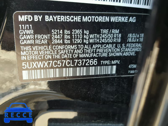 2012 BMW X3 XDRIVE3 5UXWX7C57CL737266 image 9