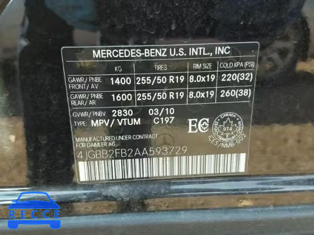 2010 MERCEDES-BENZ ML 350 BLU 4JGBB2FB2AA593729 зображення 9