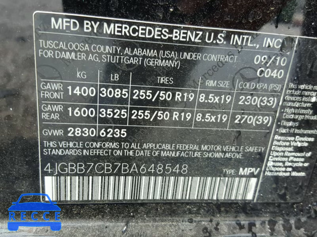 2011 MERCEDES-BENZ ML 550 4MA 4JGBB7CB7BA648548 image 9