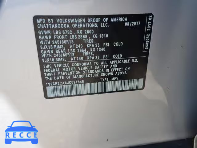 2018 VOLKSWAGEN ATLAS SE 1V2CR2CA6JC521645 image 9