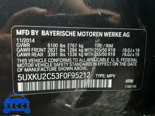 2015 BMW X6 XDRIVE3 5UXKU2C53F0F95212 image 9
