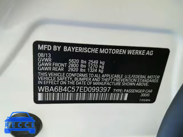 2014 BMW 650 XI WBA6B4C57ED099397 image 9