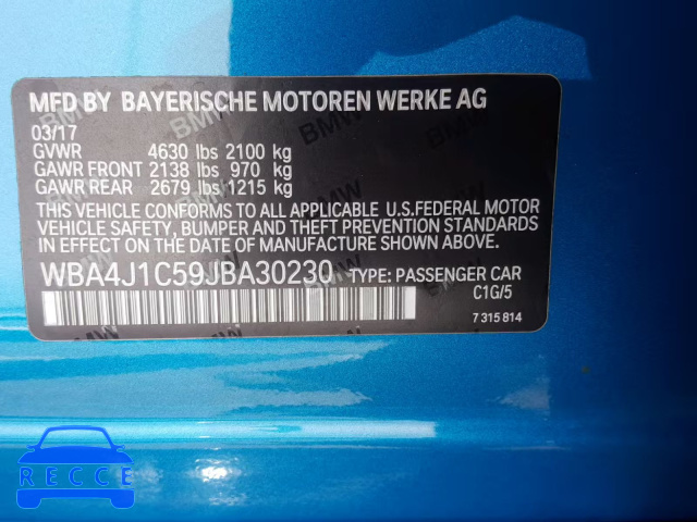 2018 BMW 430I GRAN WBA4J1C59JBA30230 image 9