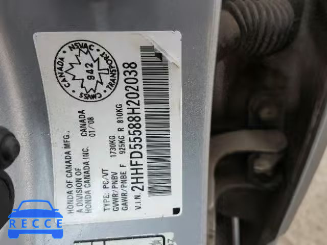 2008 ACURA CSX 2HHFD55588H202038 image 9