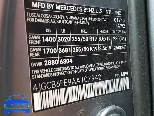 2010 MERCEDES-BENZ R 350 4MAT 4JGCB6FE9AA107942 зображення 9