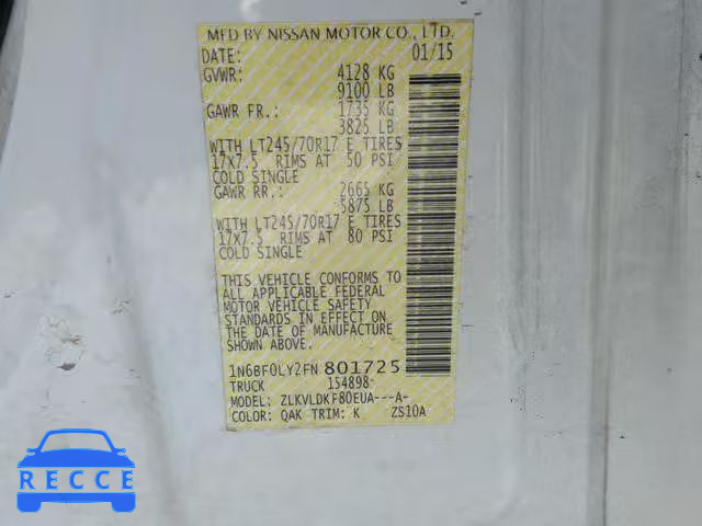 2015 NISSAN NV 2500 1N6BF0LY2FN801725 image 9