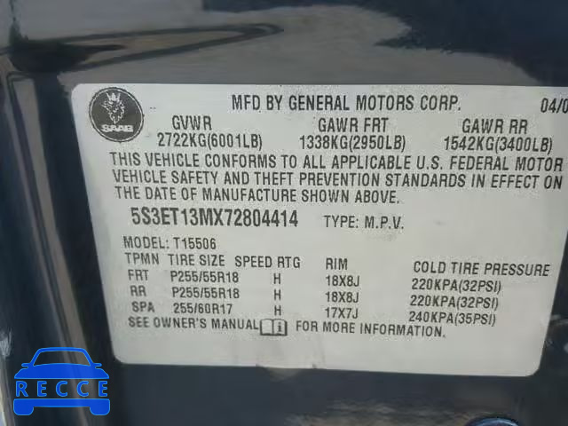 2007 SAAB 9-7X 5.3I 5S3ET13MX72804414 image 9