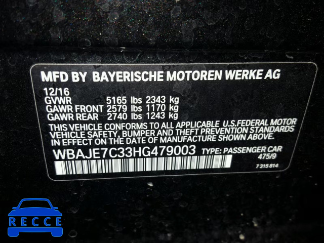 2017 BMW 540 XI WBAJE7C33HG479003 зображення 9