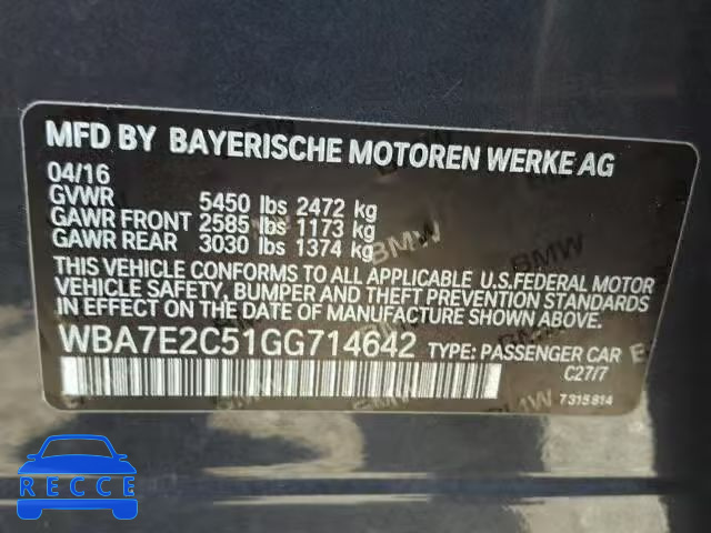 2016 BMW 740 I WBA7E2C51GG714642 image 9