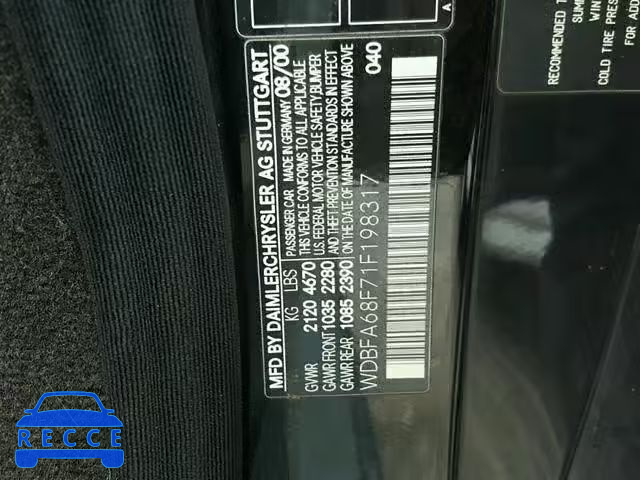2001 MERCEDES-BENZ SL 500 WDBFA68F71F198317 image 9