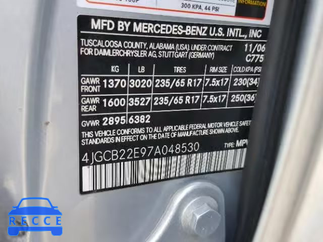 2007 MERCEDES-BENZ R 320 CDI 4JGCB22E97A048530 зображення 9