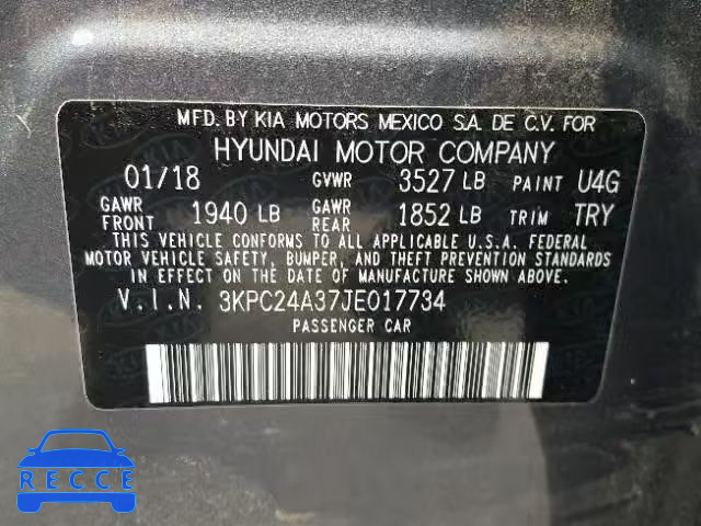 2018 HYUNDAI ACCENT SEL 3KPC24A37JE017734 image 9