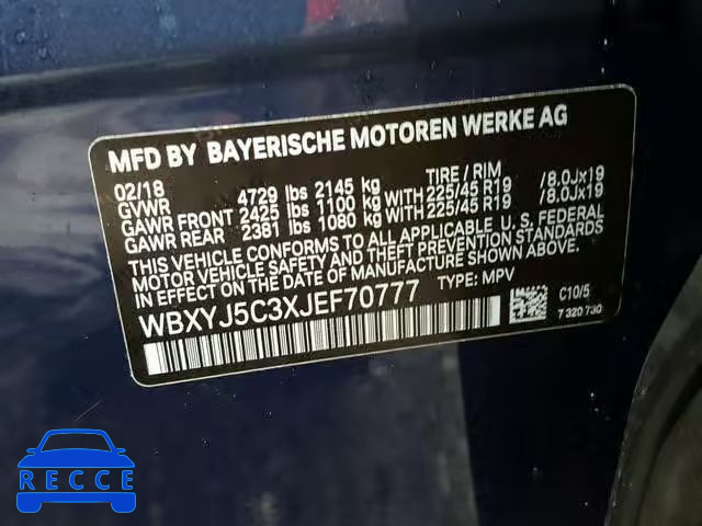 2018 BMW X2 XDRIVE2 WBXYJ5C3XJEF70777 image 9