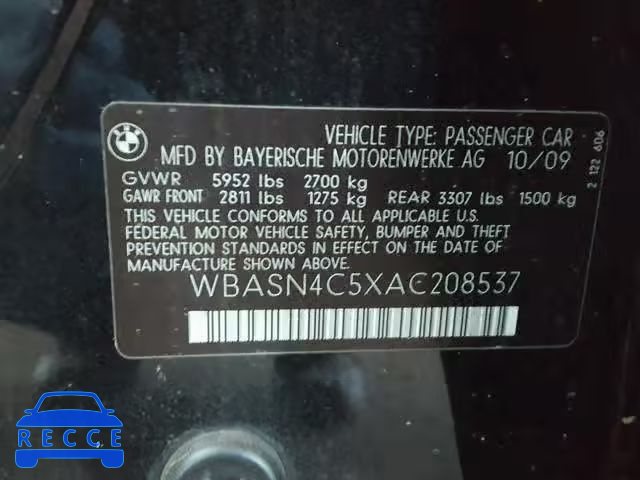 2010 BMW 550 GT WBASN4C5XAC208537 зображення 9