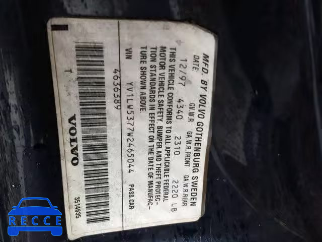 1998 VOLVO V70 T5 TUR YV1LW5377W2465044 image 9