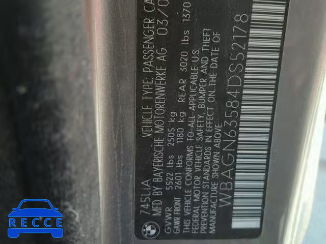 2004 BMW 7 SERIES WBAGN63584DS52178 image 9