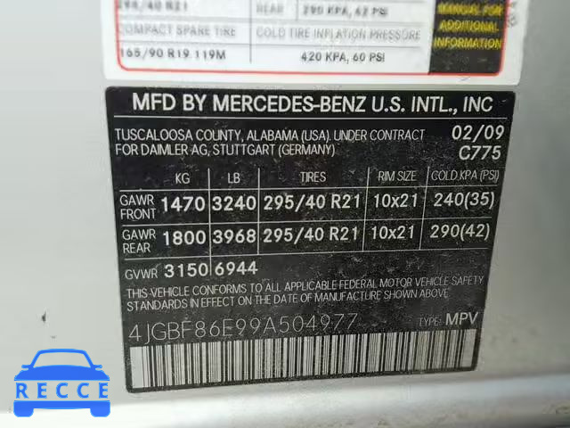 2009 MERCEDES-BENZ GL 550 4MA 4JGBF86E99A504977 image 9