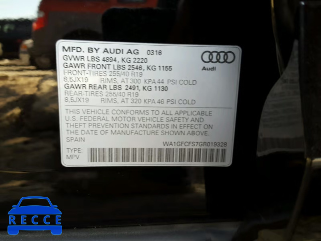 2016 AUDI Q3 PRESTIG WA1GFCFS7GR019328 image 9