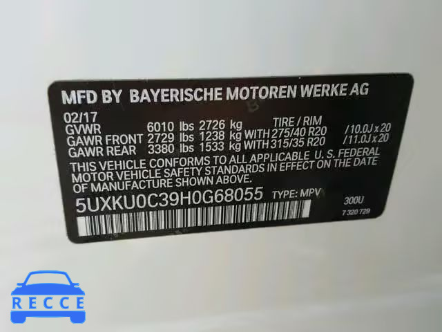 2017 BMW X6 SDRIVE3 5UXKU0C39H0G68055 image 9