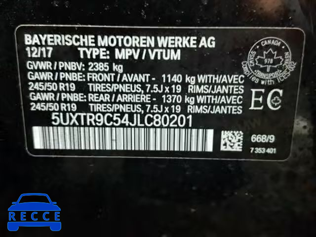 2018 BMW X3 XDRIVEM 5UXTR9C54JLC80201 зображення 9