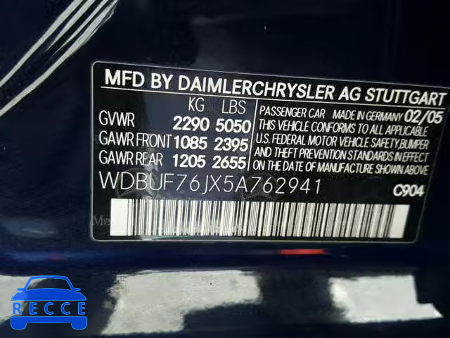 2005 MERCEDES-BENZ E 55 AMG WDBUF76JX5A762941 image 9