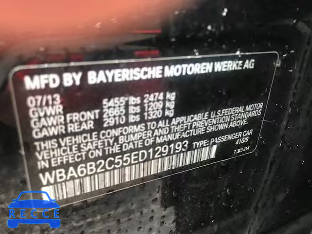 2014 BMW 650 I WBA6B2C55ED129193 зображення 9