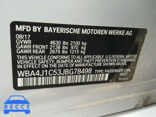 2018 BMW 430I GRAN WBA4J1C53JBG78498 image 9
